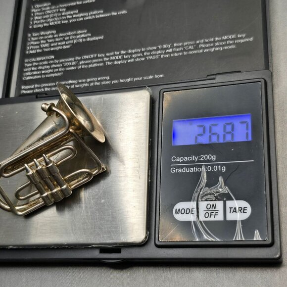 VTG Taxco Sterling Silver French Horn Brooch 2.25" TC-48 Mexico 26.87g Musician - Picture 12 of 12